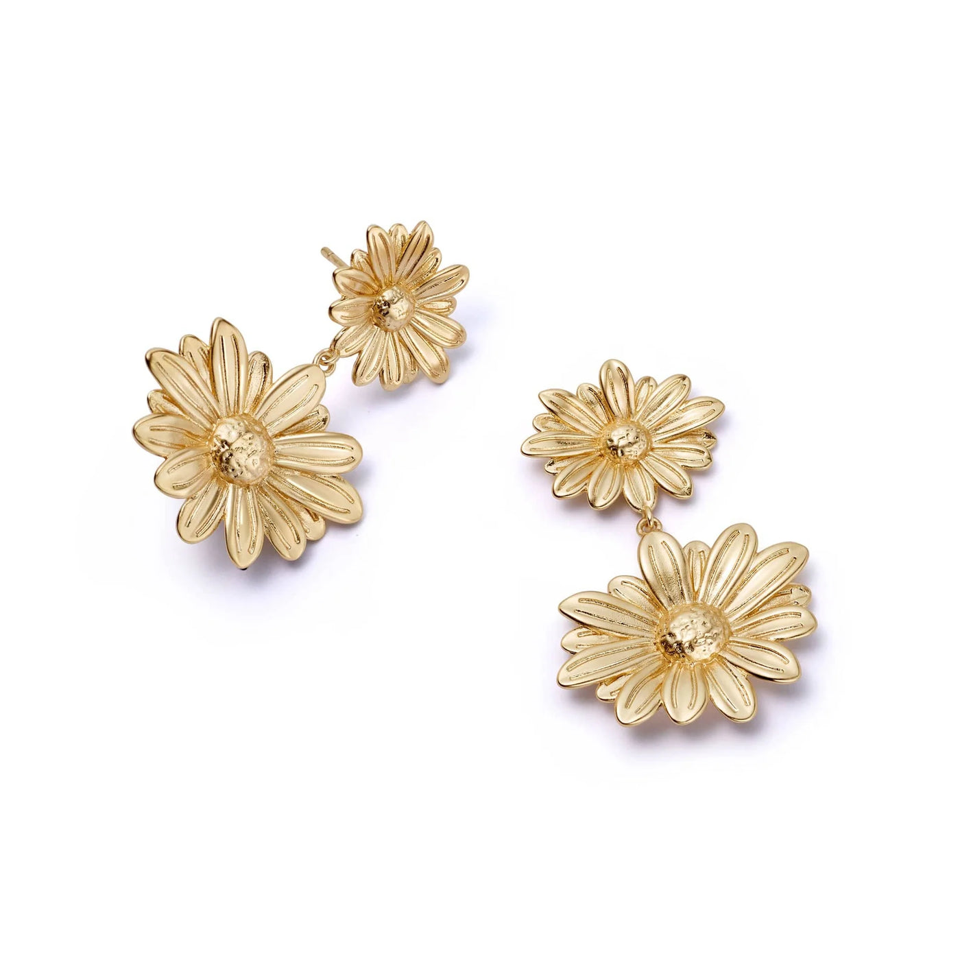 Daisy London Double Daisy Flower Earrings, Gold