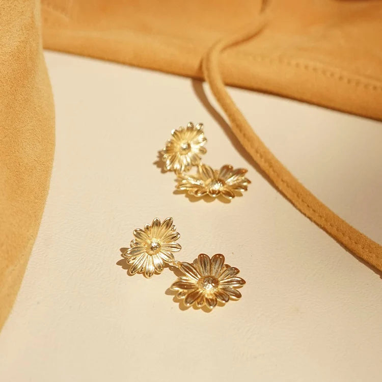 Daisy London Double Daisy Flower Earrings, Gold