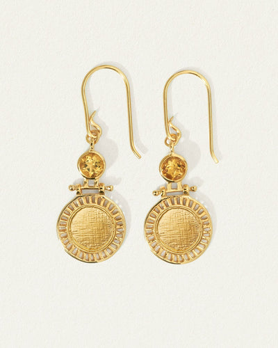 Temple of the Sun Solar Earrings, Gold