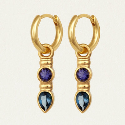 Temple of the Sun Teal Earrings, Gold