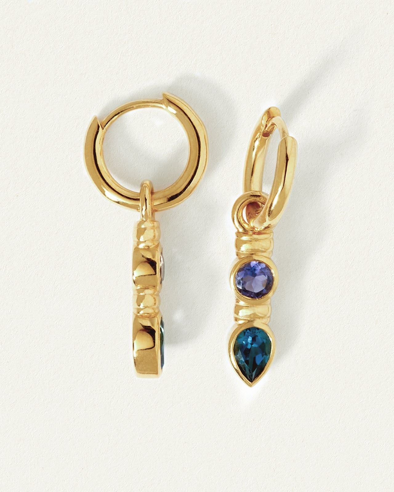 Temple of the Sun Teal Earrings, Gold