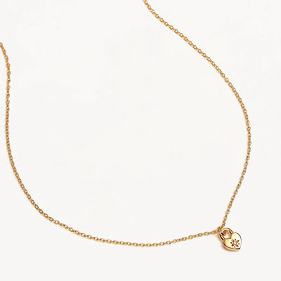 By Charlotte Crystal Lotus Heart Padlock Necklace, Gold