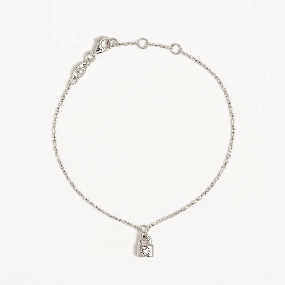 By Charlotte Crystal Lotus Padlock Bracelet, Silver