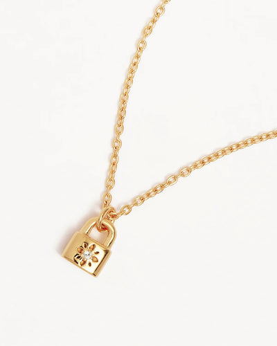 By Charlotte Crystal Lotus Padlock Necklace, Gold