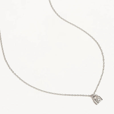 By Charlotte Crystal Lotus Padlock Necklace, Silver