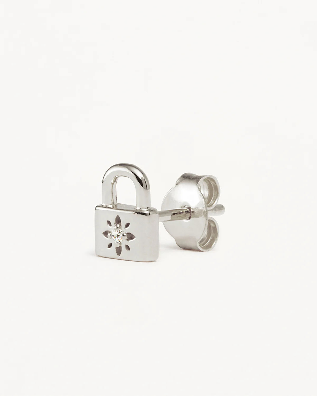 By Charlotte Crystal Lotus Padlock Stud Earrings, Silver