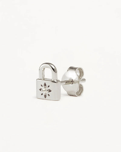 By Charlotte Crystal Lotus Padlock Stud Earrings, Silver