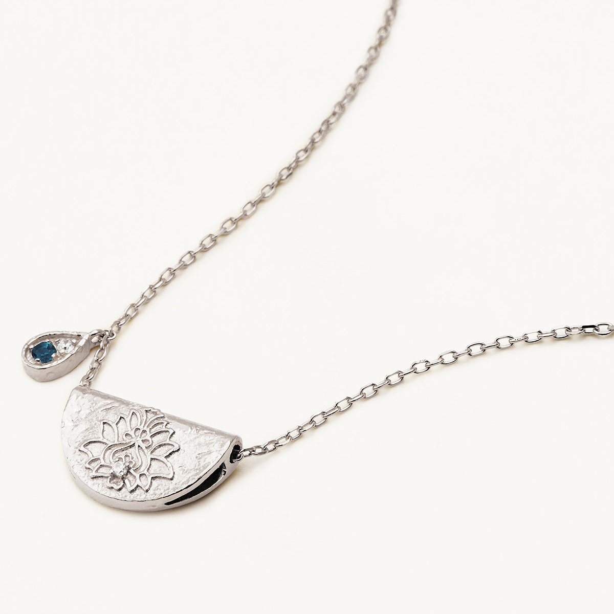By Charlotte Blue Topaz Lotus Birthstone Necklace (December), Silver