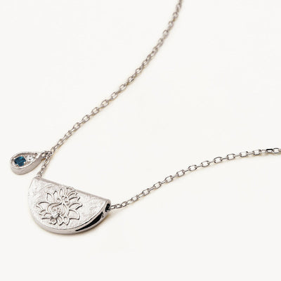 By Charlotte Blue Topaz Lotus Birthstone Necklace (December), Silver