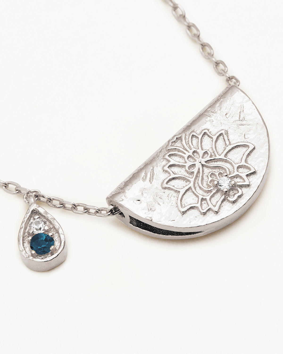 By Charlotte Blue Topaz Lotus Birthstone Necklace (December), Silver