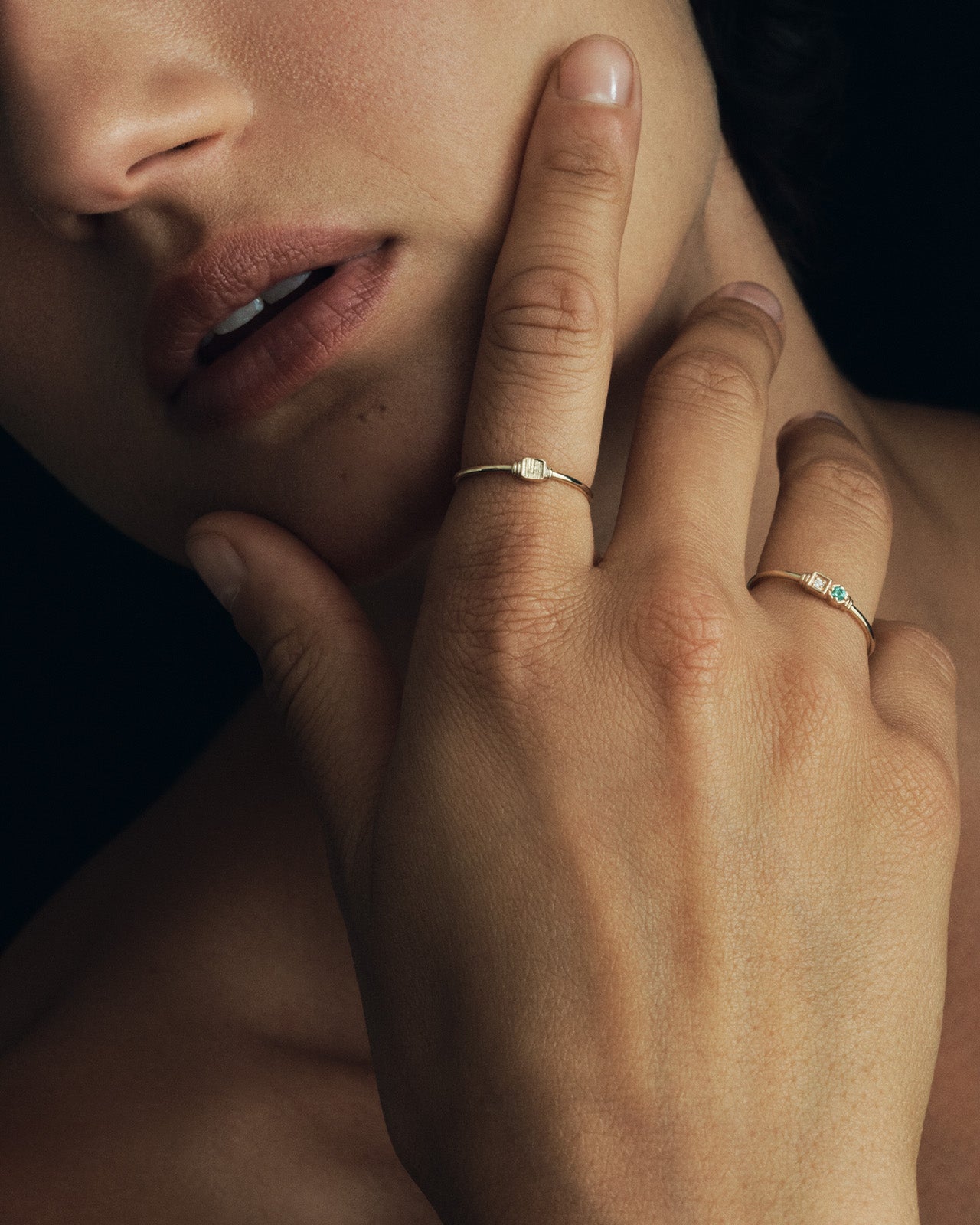 Temple of the Sun Solid Gold Lenci Ring, Diamond & Emerald