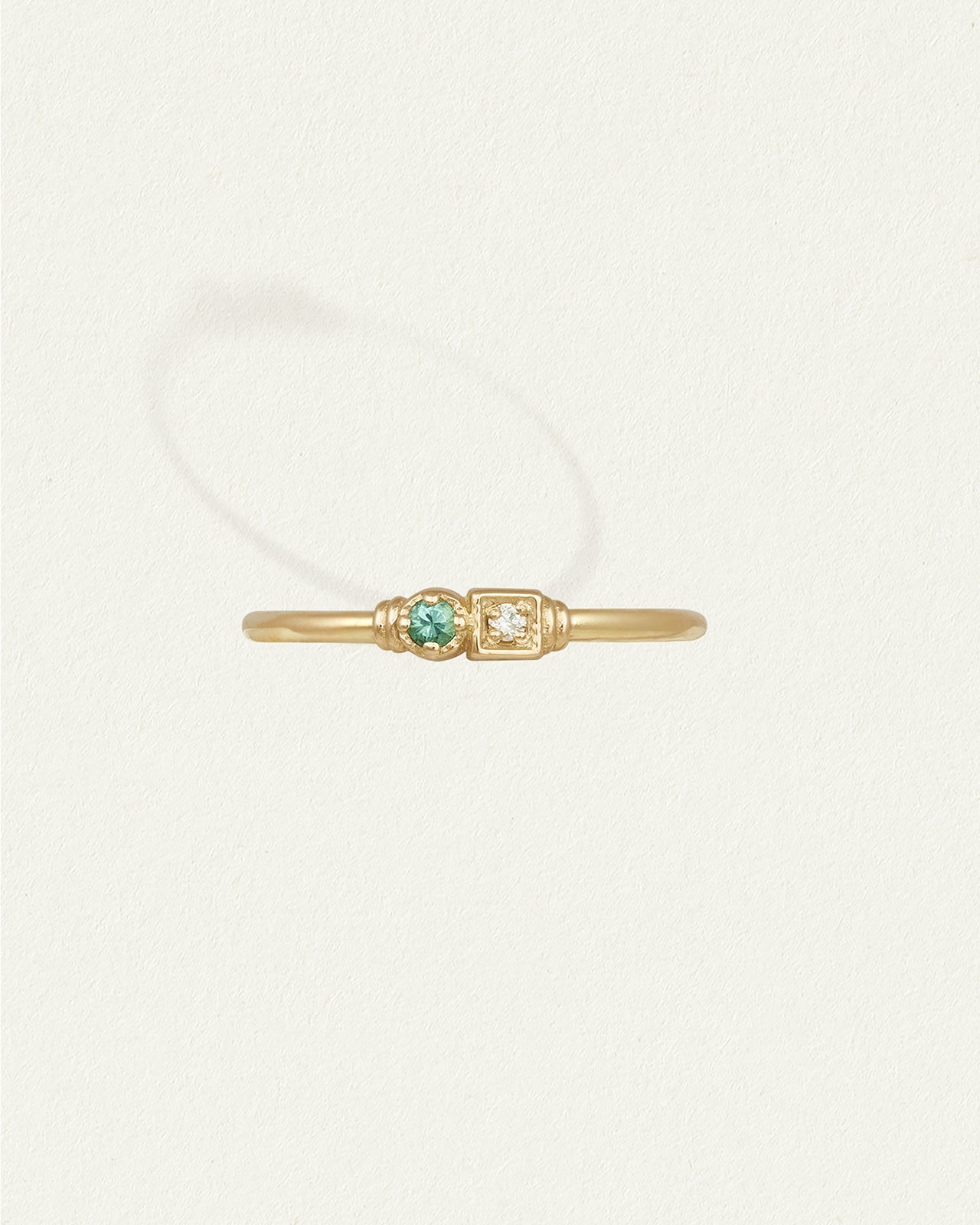 Temple of the Sun Solid Gold Lenci Ring, Diamond & Emerald