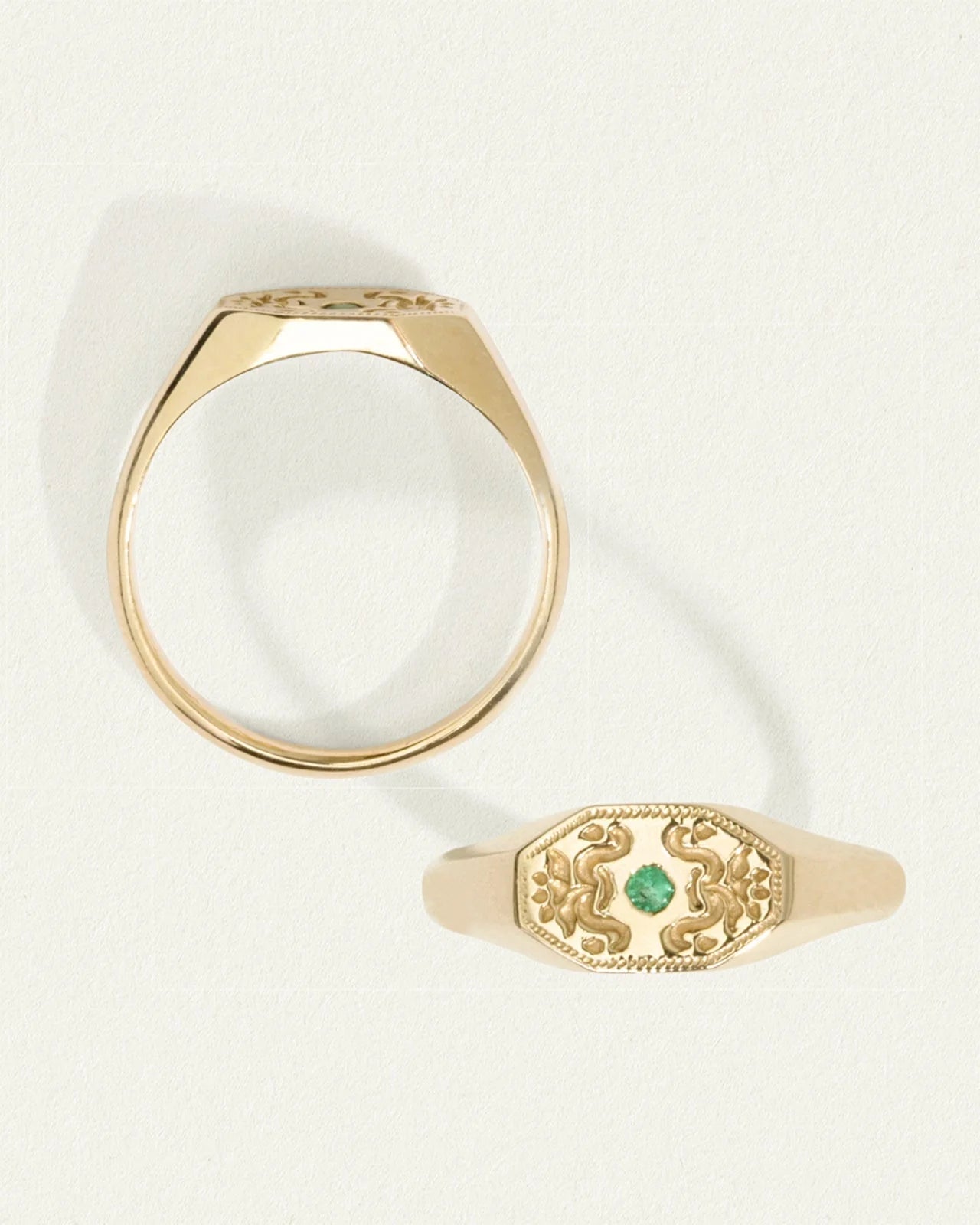 Temple of the Sun Ziya Ring, Emerald, Solid Gold